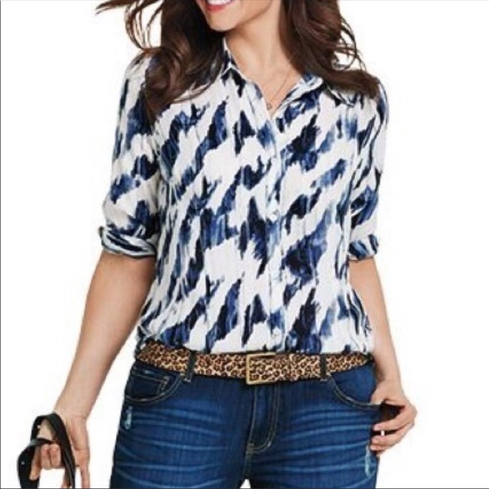 CAbi Moody Blues Button Down Blouse Shirt